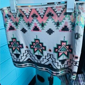 Patterned Sequin Mini Skirt